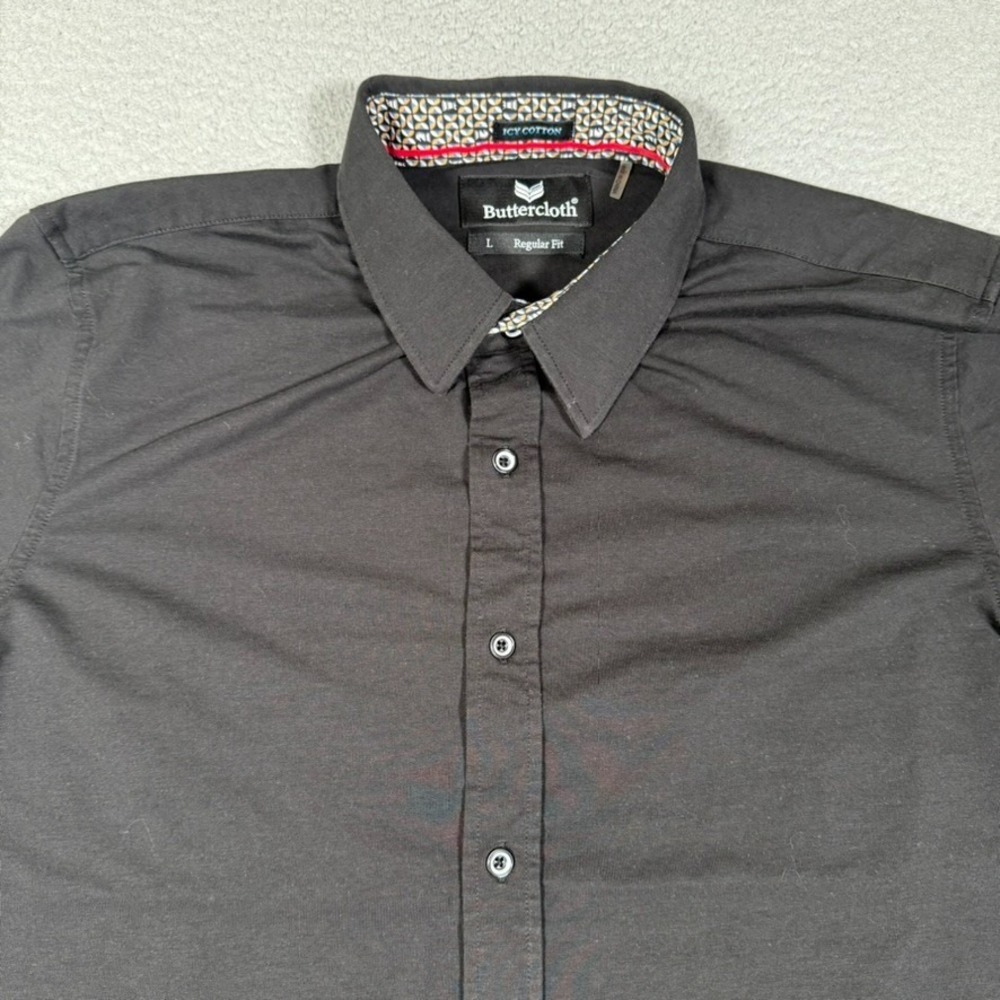 Buttercloth Shirt Mens Large Black Icy Cotton Button Up Stretch‎ Casual Preppy
